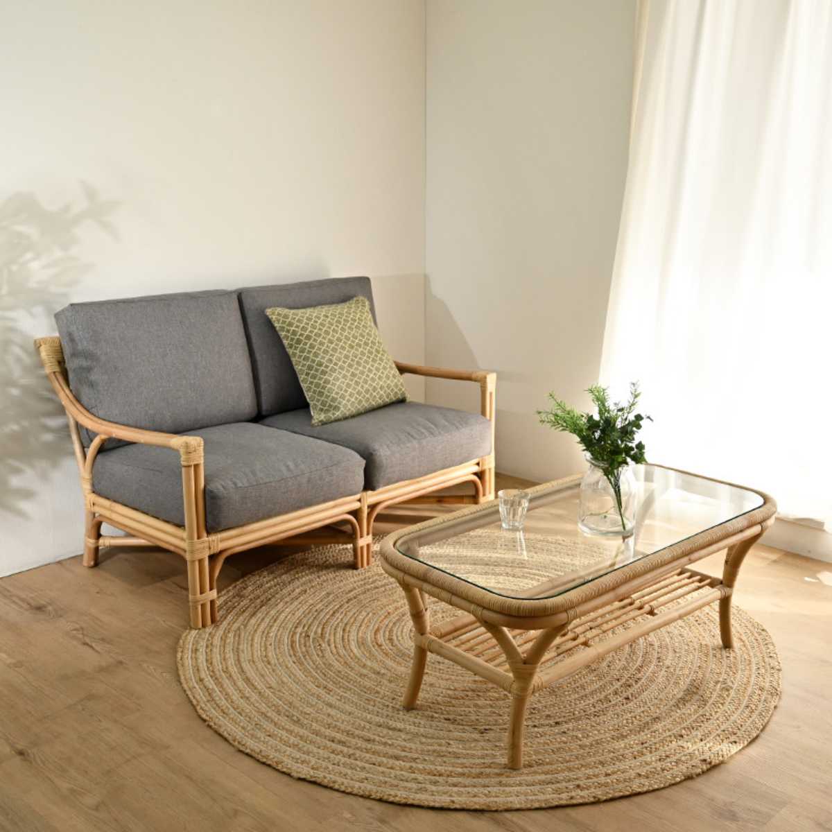 センターテーブル ラタン 幅100cm ガラス天板 完成品 Breeze （ ラタン