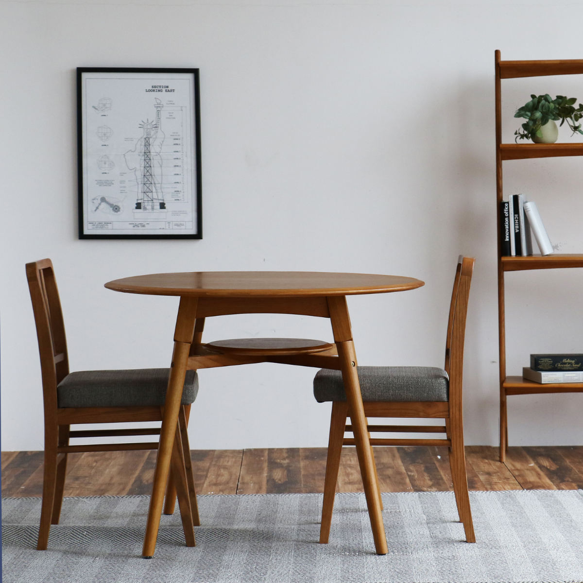 ダイニングテーブル 円型 直径90cm 棚付 OAKER （ 食卓 ダイニング 丸