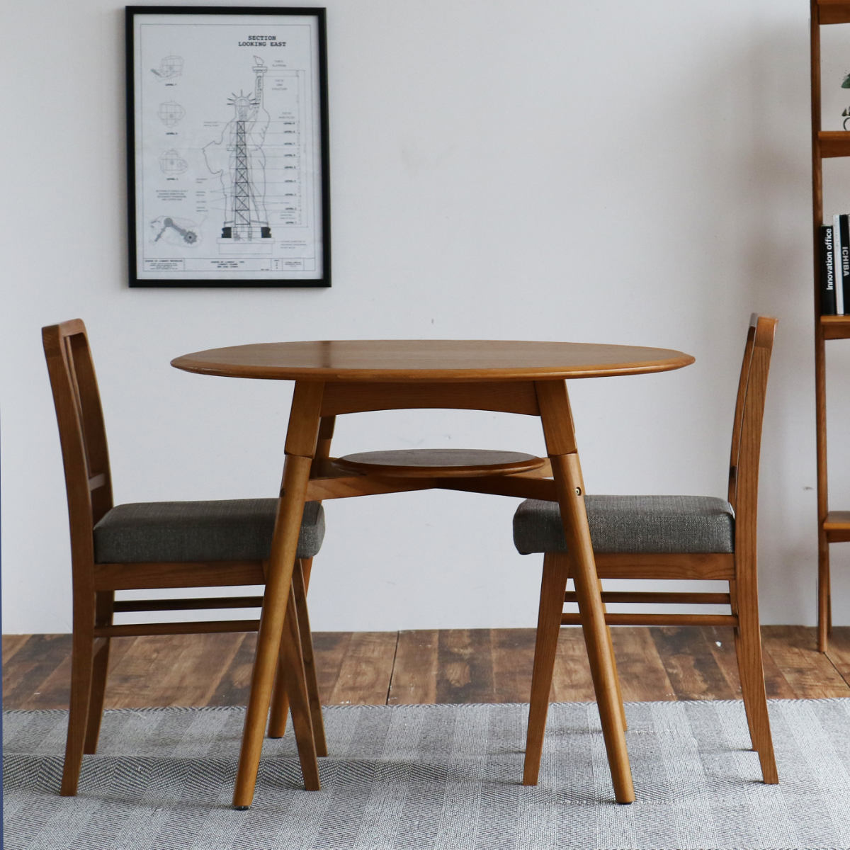 ダイニングテーブル 円型 直径90cm 棚付 OAKER （ 食卓 ダイニング 丸