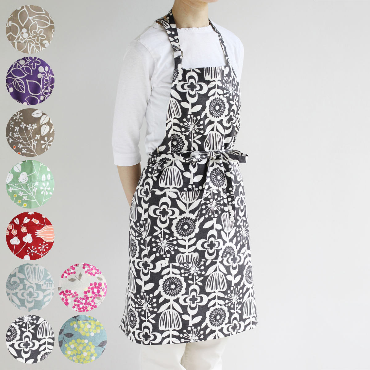 エプロン atelier Nuuit フラワ―プリント ショートエプロン