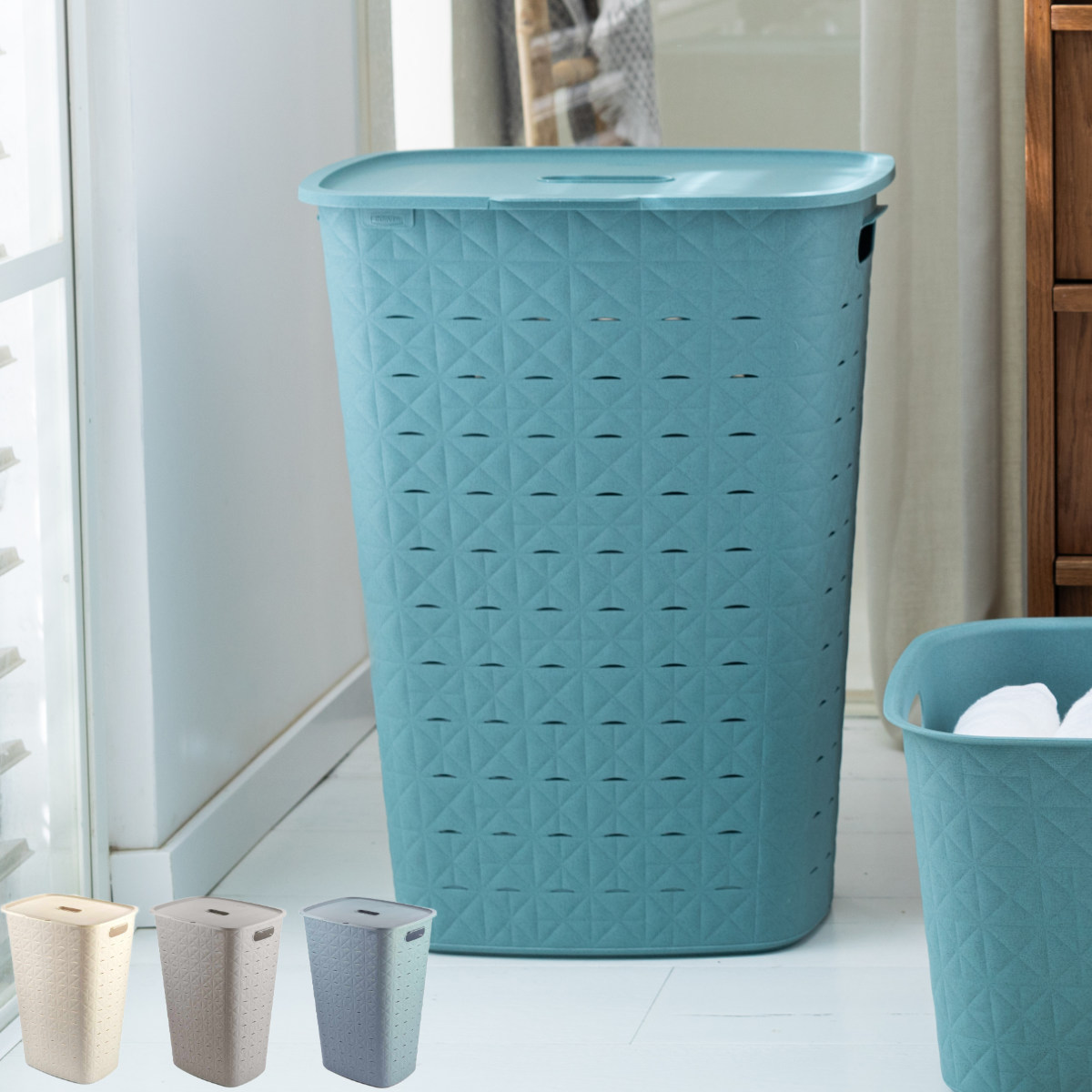 ランドリーバスケット CURVER ソフテックス フタ付き 56L （ カーバー Softex バスケット ランドリー 持ち手付 樹脂 洗濯 脱衣かご ）