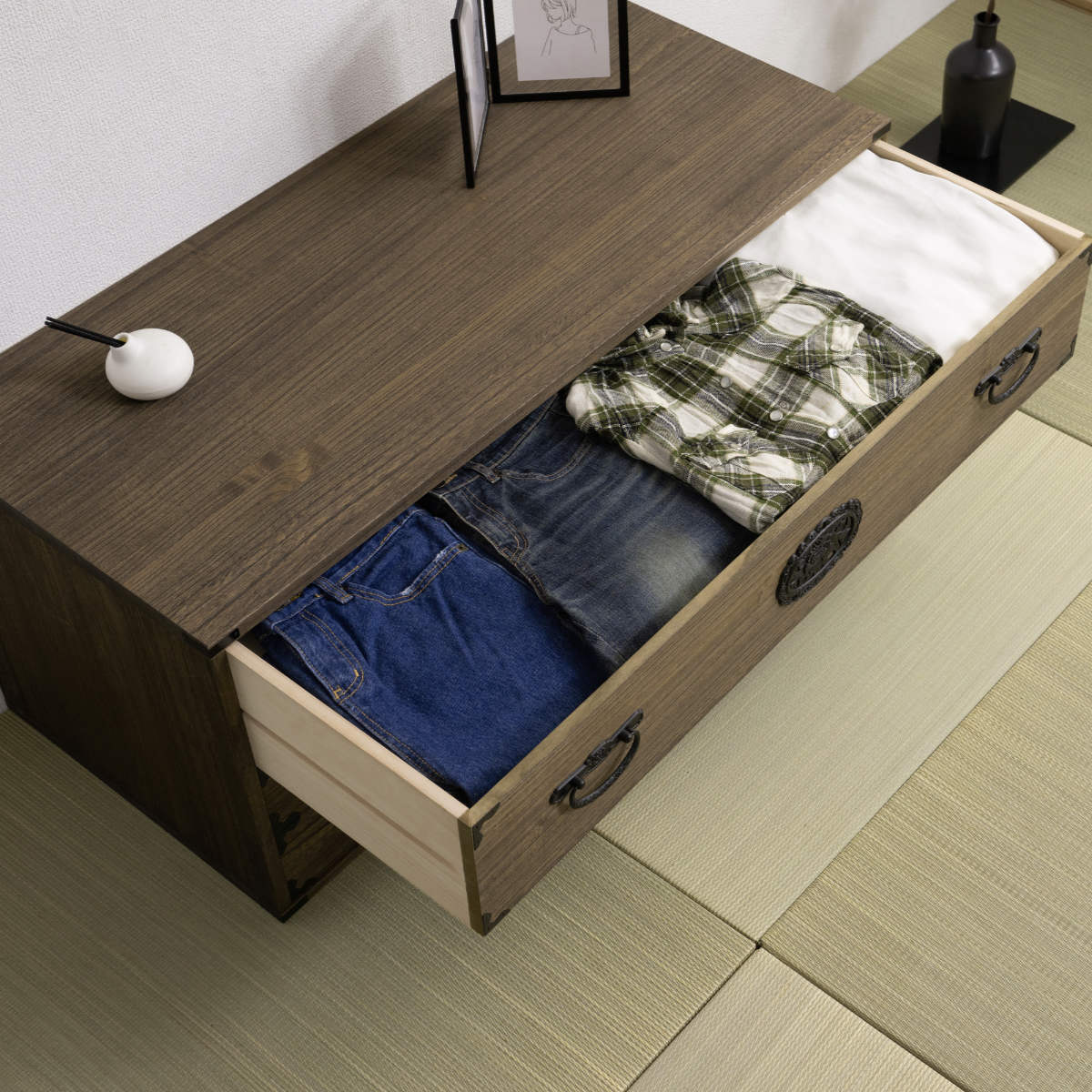 桐 民芸箪笥 幅99.5cm 3段 積み重ね 時代 （ たんす 収納 組み合わせ 日本製 完成品 ）の画像