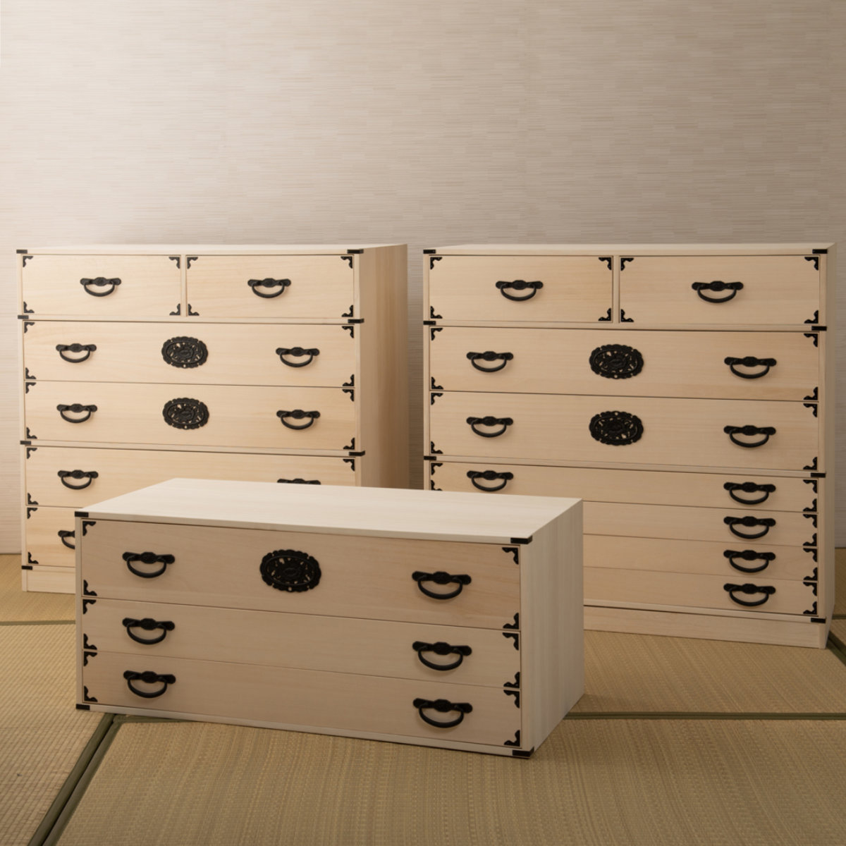 桐 民芸箪笥 幅100cm 5段 生地仕上げ 積み重ね 室町 （ たんす 収納