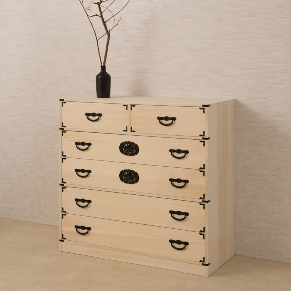 桐 民芸箪笥 幅100cm 5段 生地仕上げ 積み重ね 室町 （ たんす 収納