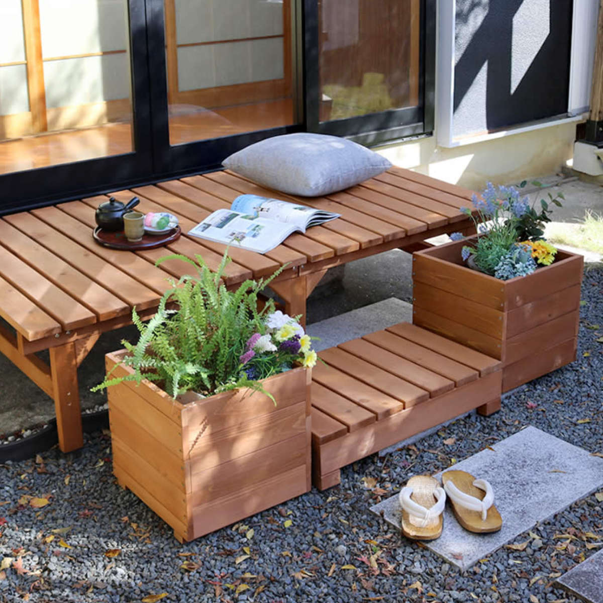 木製プランター hiyori 2個組み （ プランターカバー スクエア 植木鉢