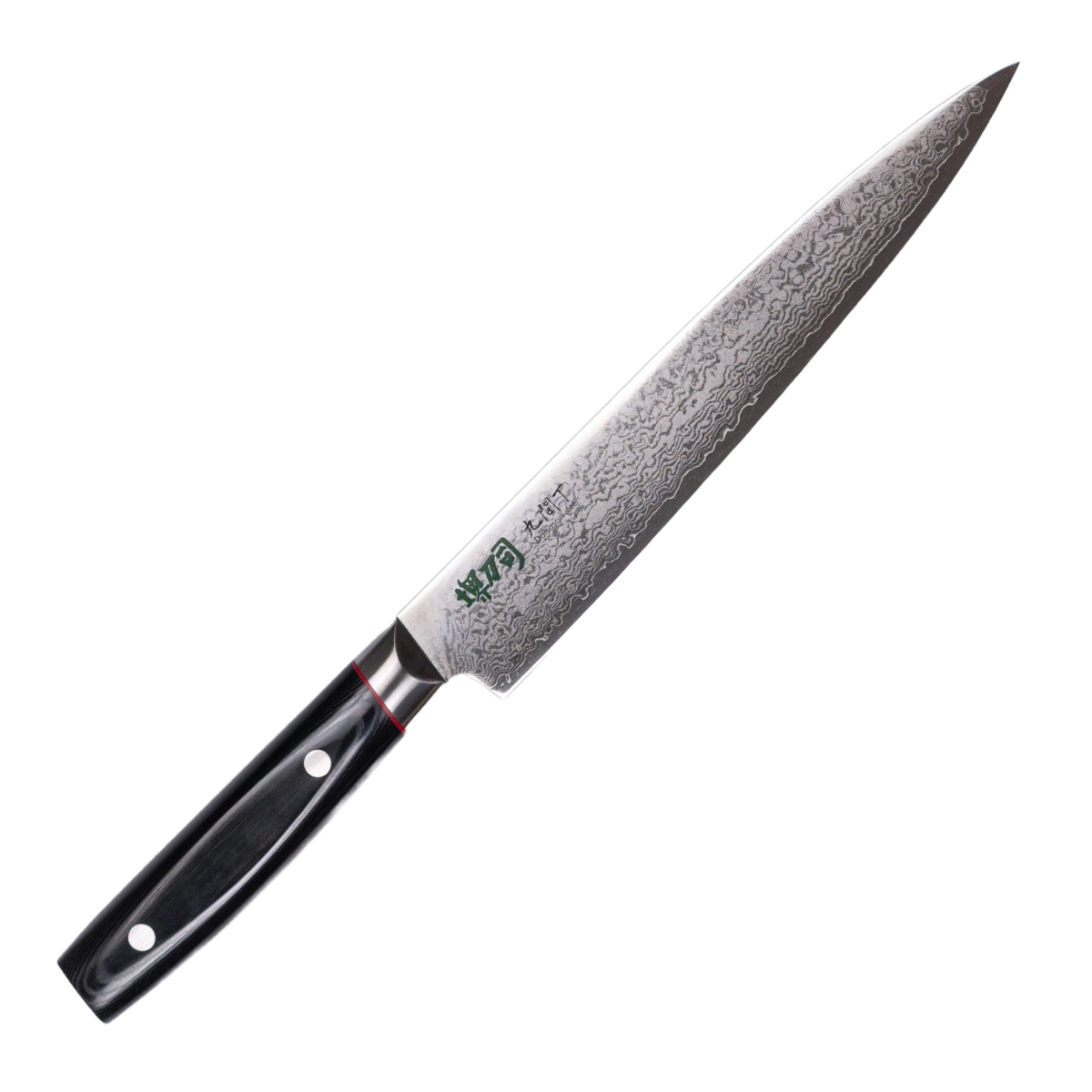 筋引包丁 21cm 九間丁 ダマスカス鋼割込 黒マイカルタ 堺刀司 日本製