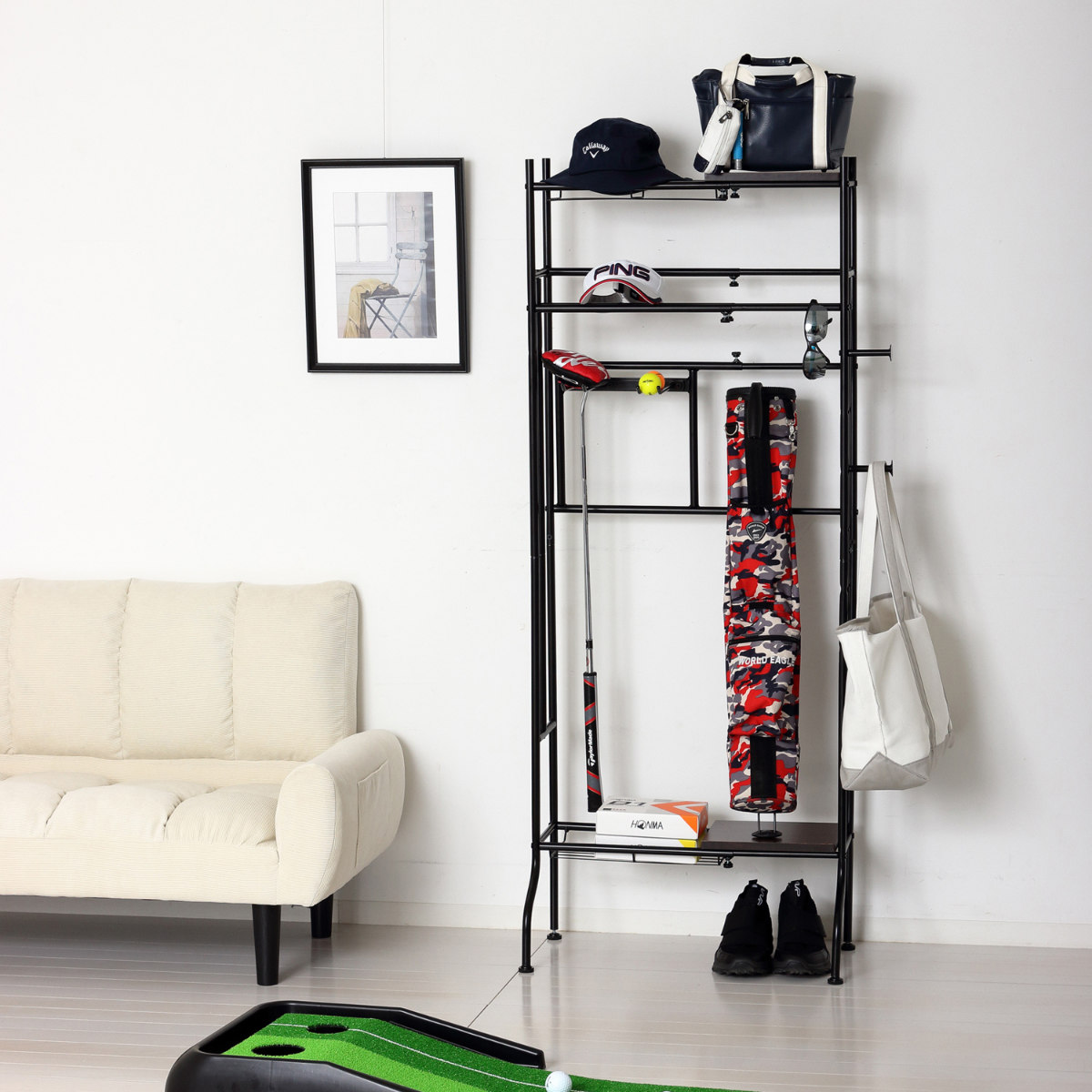 スポーツ用品 収納 伸縮可能 ラック 幅40-60cm （ 棚 伸縮 玄関収納 ヘルメット収納 部活道具 ）