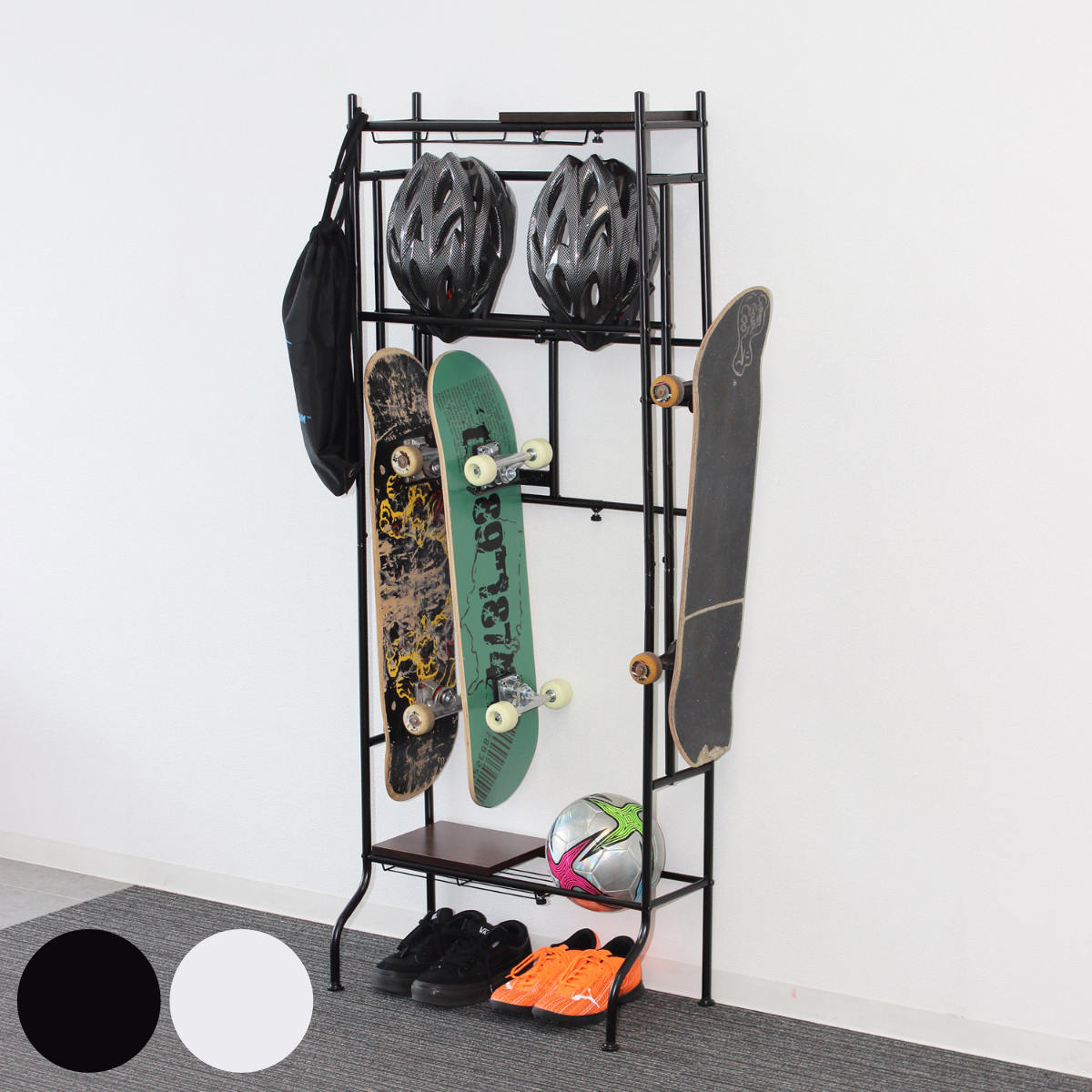 スポーツ用品 収納 伸縮可能 ラック 幅40-60cm （ 棚 伸縮 玄関収納 ヘルメット収納 部活道具 ）