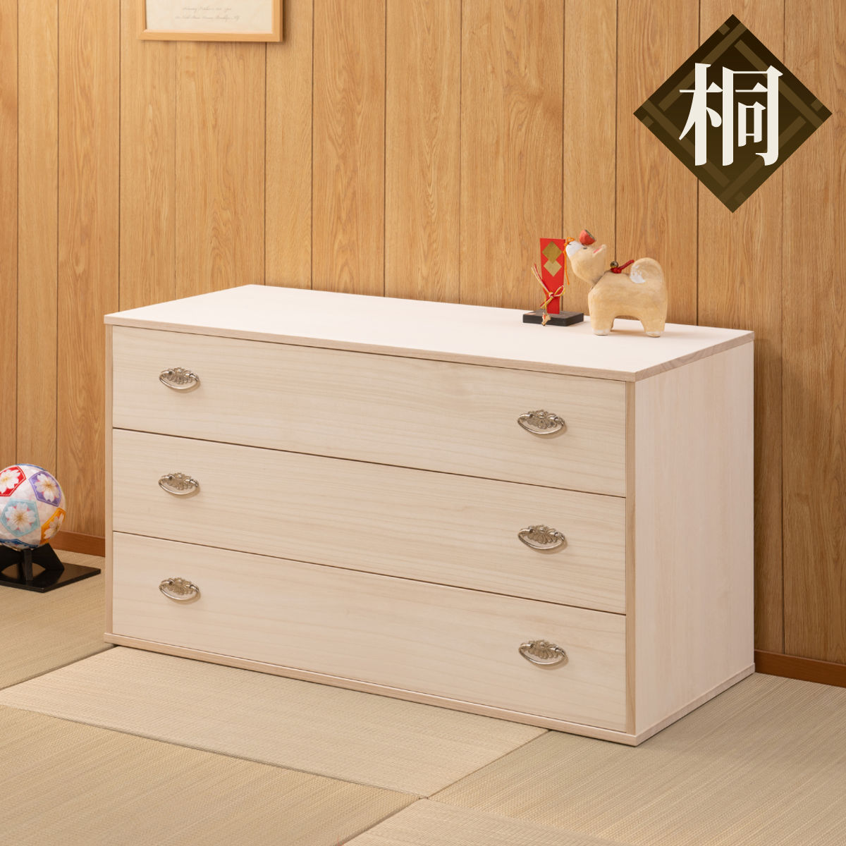 桐タンス 幅99.5cm 3段 シルバー金具 キャスター付 日本製 （ 桐 たんす チェスト 収納 完成品 天然木 国産 ）