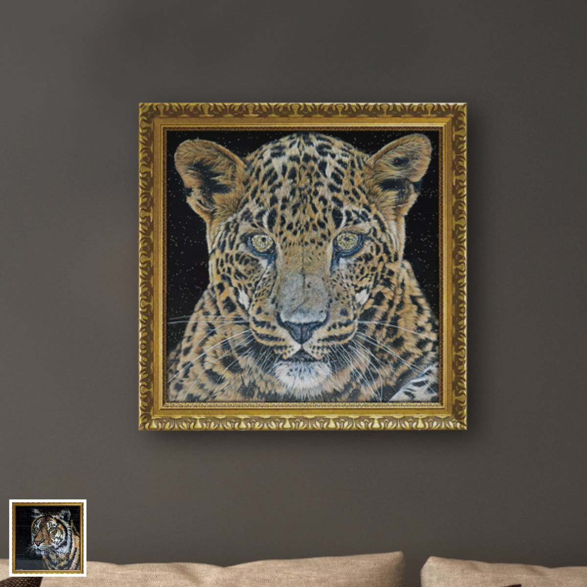 アートパネル ルーシー ブラックストーン 58.5×58.5cm （ 絵画 絵 アート インテリア 額 額入り 壁掛け おしゃれ ゲル加工 トラ ヒョウ ）
