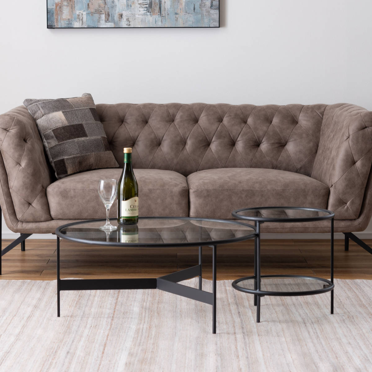 東谷 サイドテーブル 円型 高さ38.5cm 2段 ラウンドガラステーブル2D 東谷 サイドテーブル 円型 高さ38.5cm 2段 ラウンドガラステーブル2D