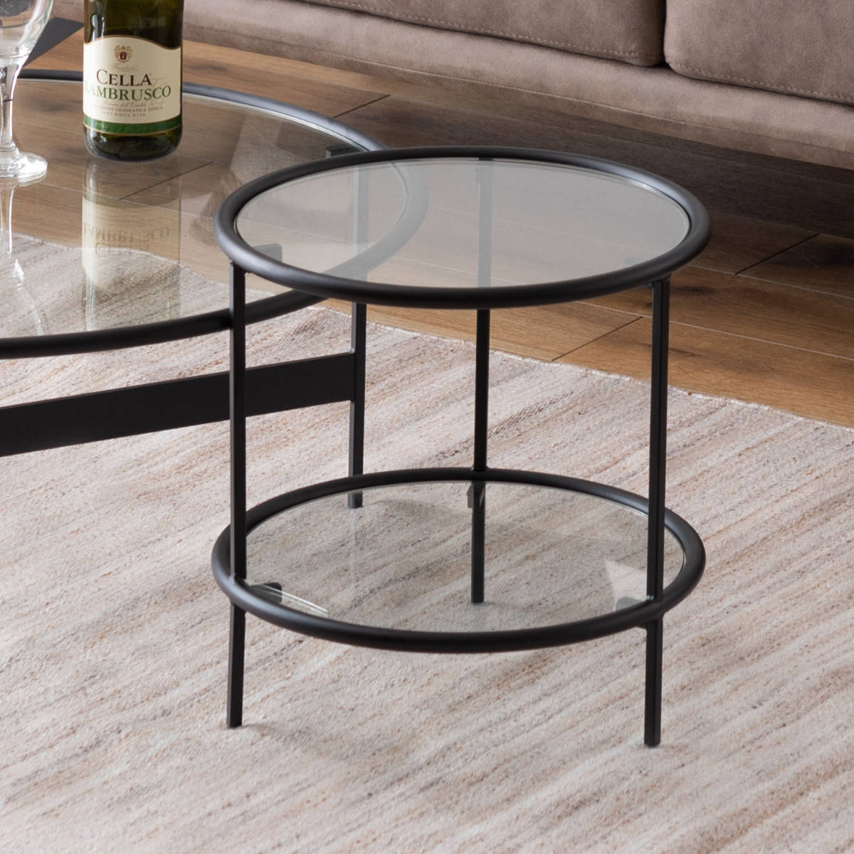 【12/10まで】【送料無料！ほぼ未使用】 ガラストップサイドテーブル2個セット ほぼ未使用】 ガラストップサイドテーブル2個セット