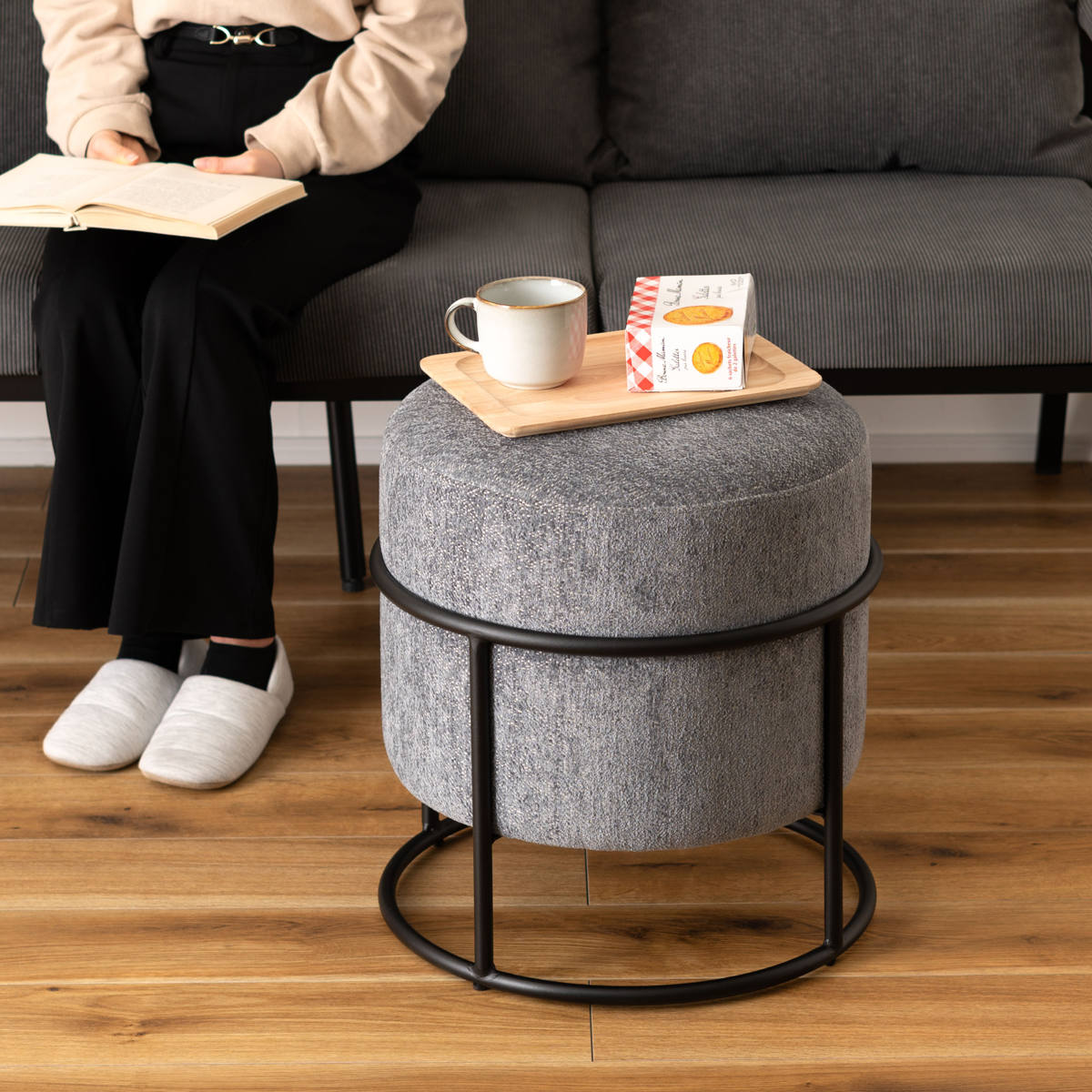 東谷 スツール 円型 直径45cm 高さ49cm （ 丸 ファブリック クッション