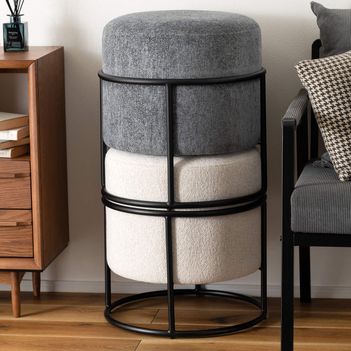 東谷 スツール 円型 直径45cm 高さ49cm （ 丸 ファブリック クッション