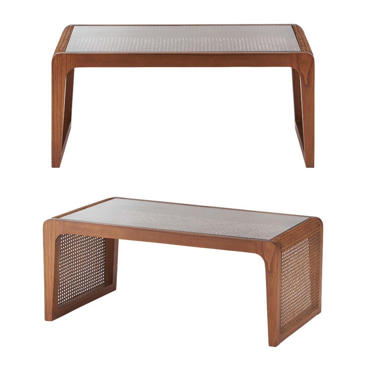 東谷 センターテーブル 幅90cm ガラステーブル ラタン （ 机 リビング