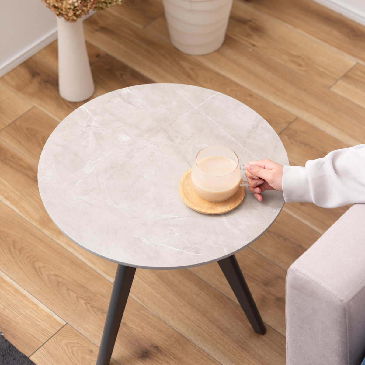 東谷 サイドテーブル 円型 直径50cm 高さ50cm 大理石調 ラウンドサイド