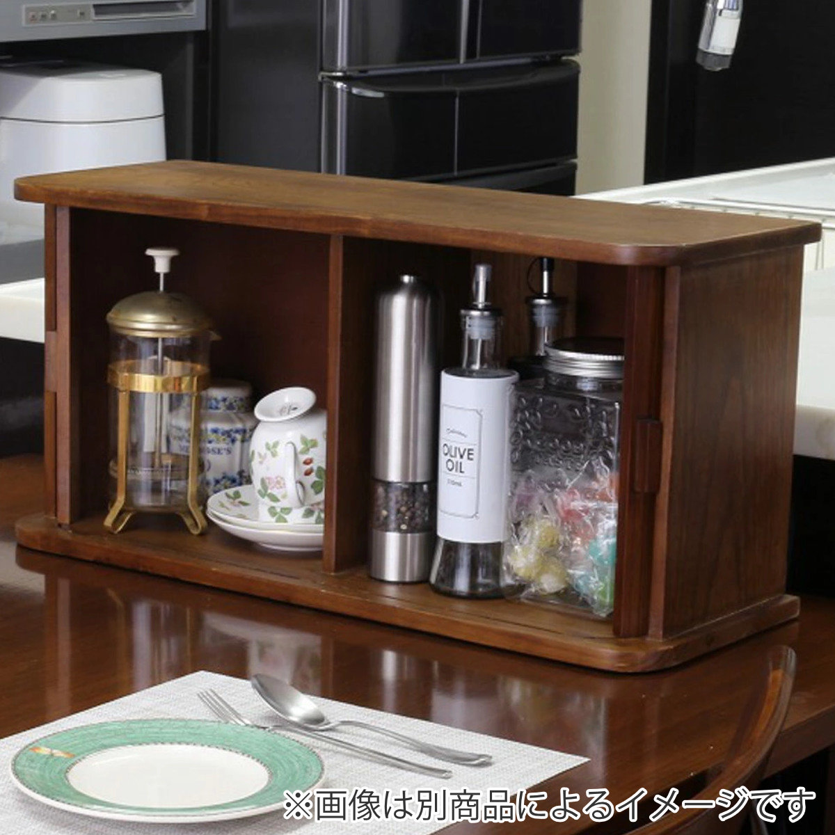 OSMAC 調味料ラック ジャバラ扉式調味料ケース （ 幅50cm 木製 天然木