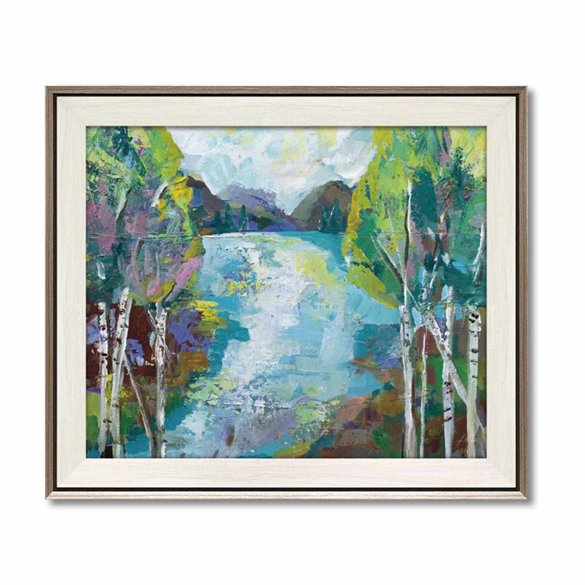 アートパネル ジャネット ヴェルテンテス 『バーチ ポンド』 70.5×60.5cm （ 絵画 絵 アート インテリア 額 額入り 壁掛け おしゃれ ゲル加工 風景画 ）