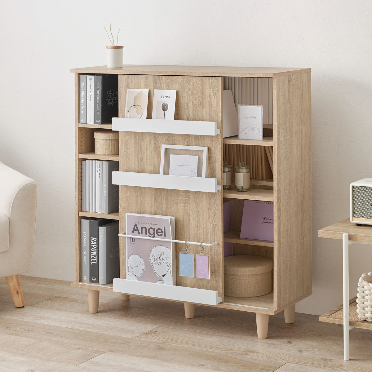 HAGiHARA（萩原） 本棚 幅90.5cm コミック約400冊収納 スライドラック