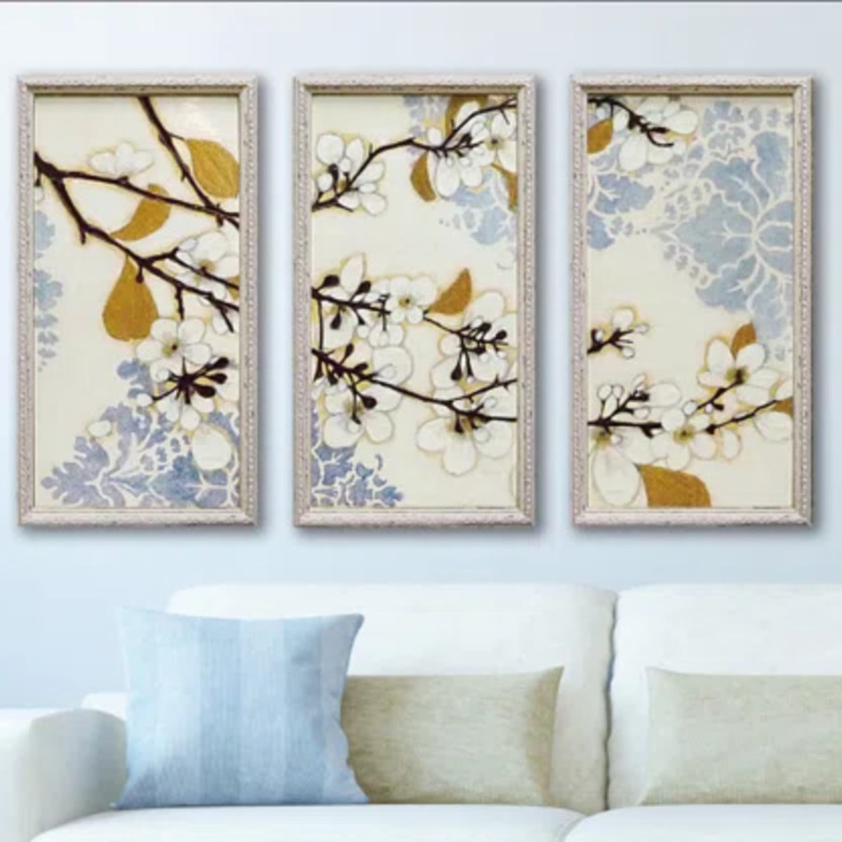 アートパネル ノーマン ワイアット ジュニア 『ダマスク チェリー ブロッサム』 28×53cm 3枚セット （ 絵画 アート インテリア 額入り 壁掛け おしゃれ 花 ）