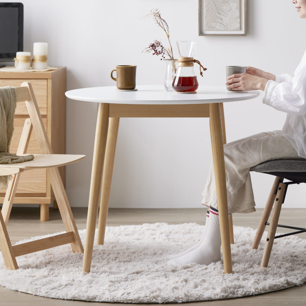 岩附 ダイニングテーブル 円形 直径80cm マロン （ 1人掛け 2人掛け