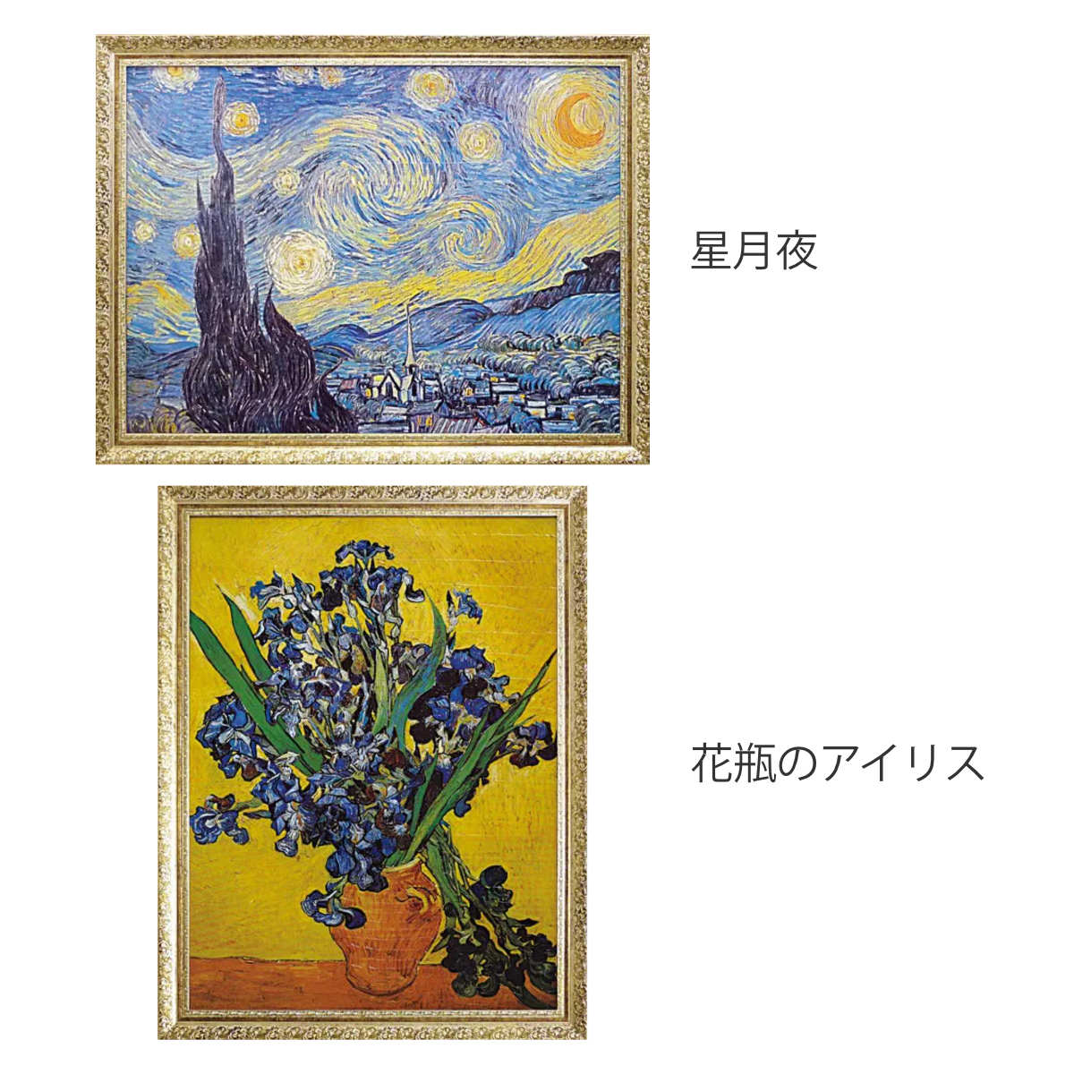 アートパネル ミュージアム シリーズ ゴッホ 91×71cm （ 絵画 絵 アート インテリア 額入り 壁掛け おしゃれ ゲル加工 星月夜 花瓶のアイリス ）の画像