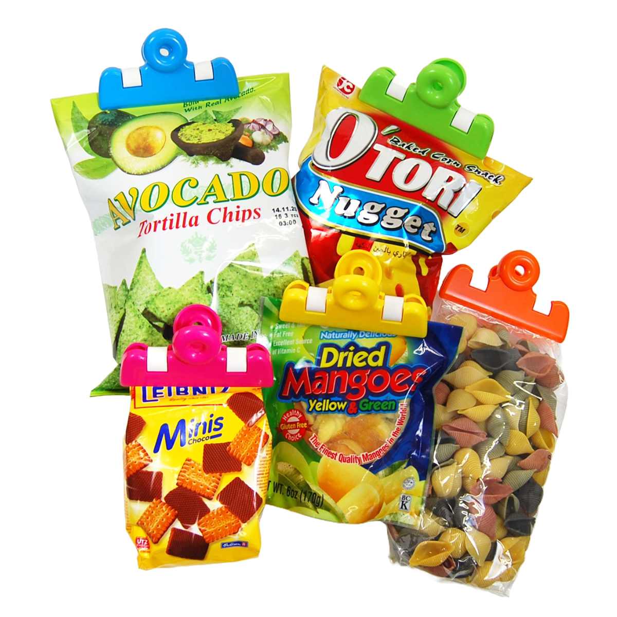 キッチンクリップ レインボークリップ ワイド 5色入 （ 食品クリップ カラフル おしゃれ かわいい 食品 保存 日本製 保存袋 袋留め ）