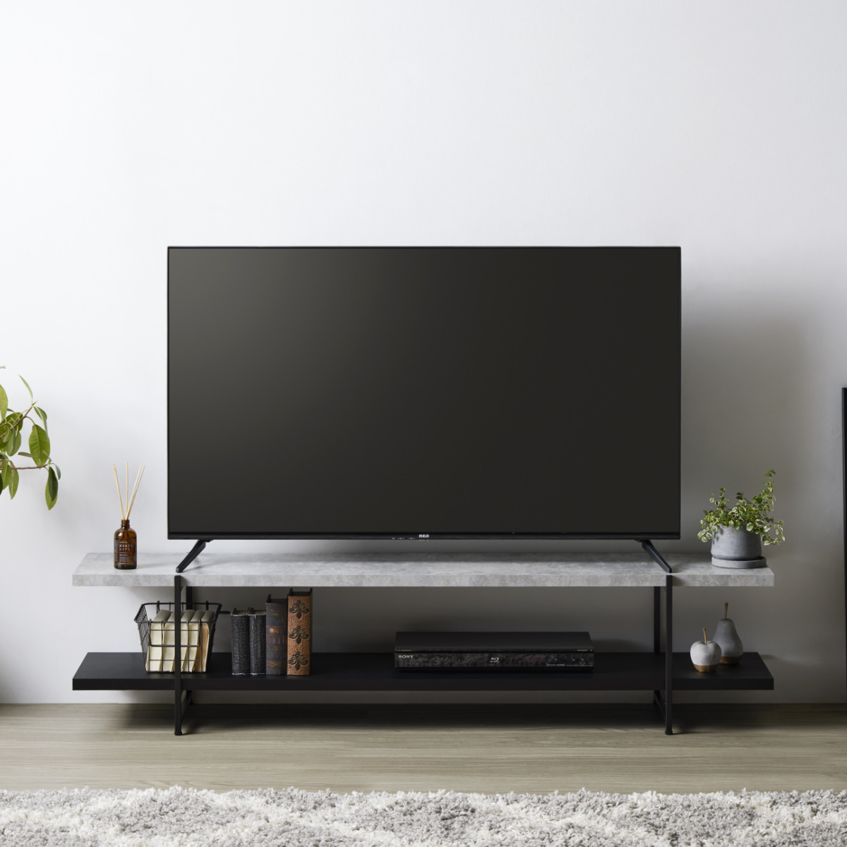 岩附 テレビ台 幅150cm 55型対応 ストーン調 上下組替可能 （ TV台 