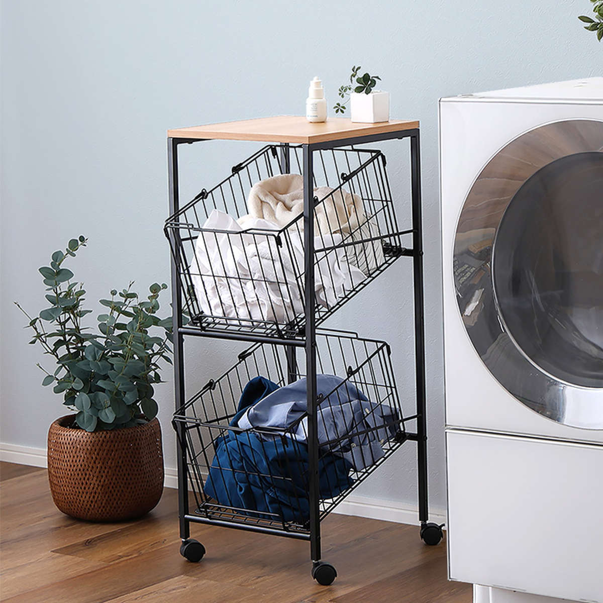 ホームテイスト（HOME taste） ランドリーワゴン 持ち運べるバスケット