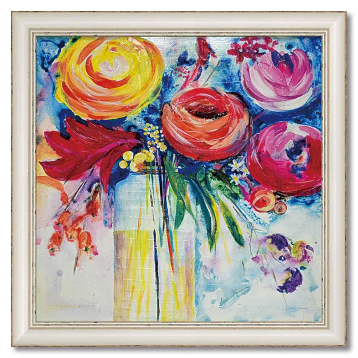 アートパネル ジャーゲン ゴッツクラグ 『シンプリー チアフル』 58×58cm （ 絵画 絵 アート インテリア 額入り 壁掛け おしゃれ ゲル加工 花 正方形 ）