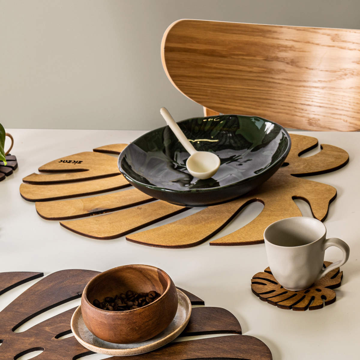 ランチョンマット 木製 ZICZAC BIRCH Placemat Monstera