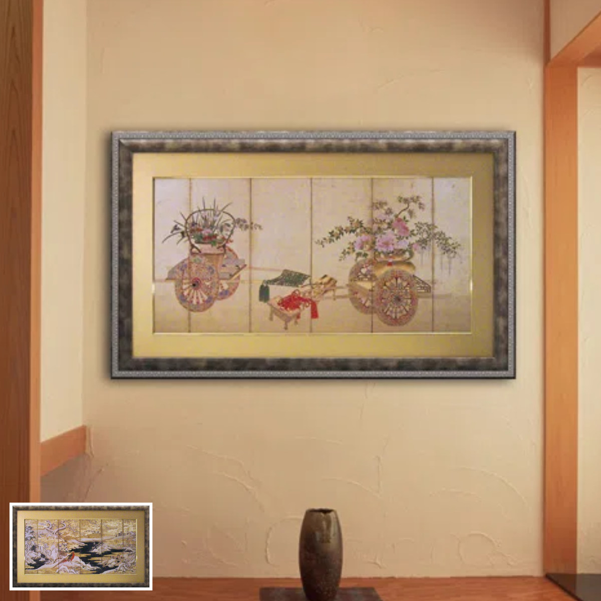 アートパネル 和風フレーム 111×68cm （ 絵画 絵 アート インテリア 額入り 壁掛け おしゃれ 吊金具付き 横長 ）