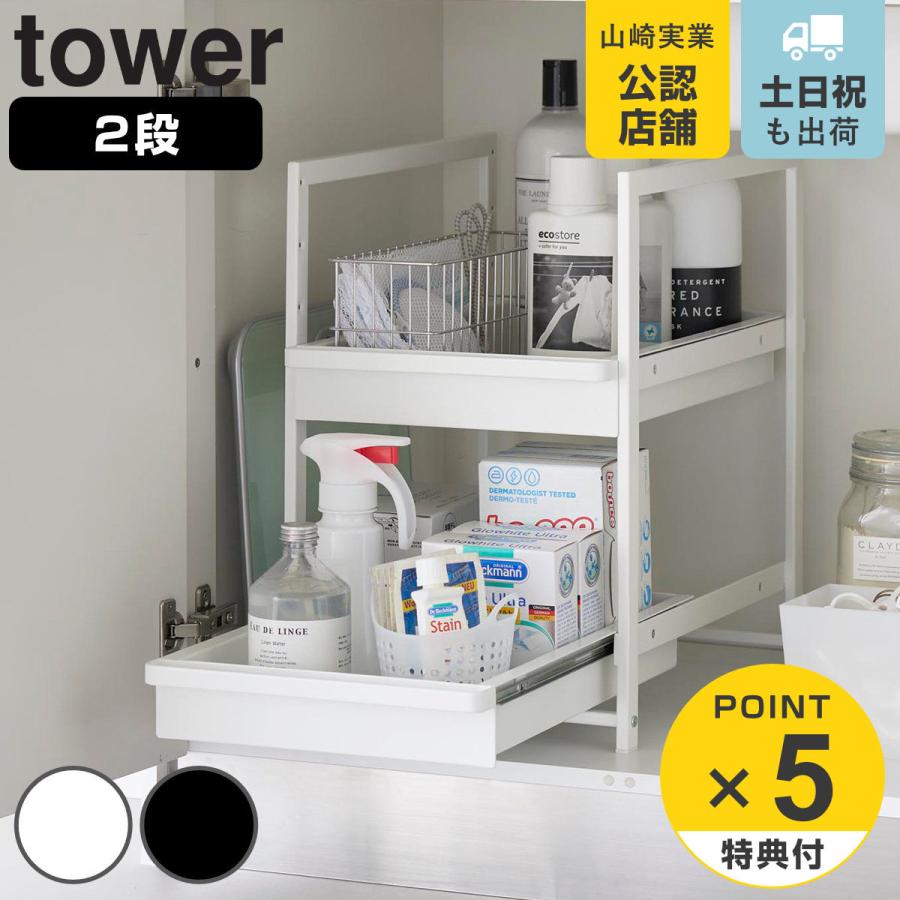 山崎実業 tower シンク下スライドラック タワー 2段