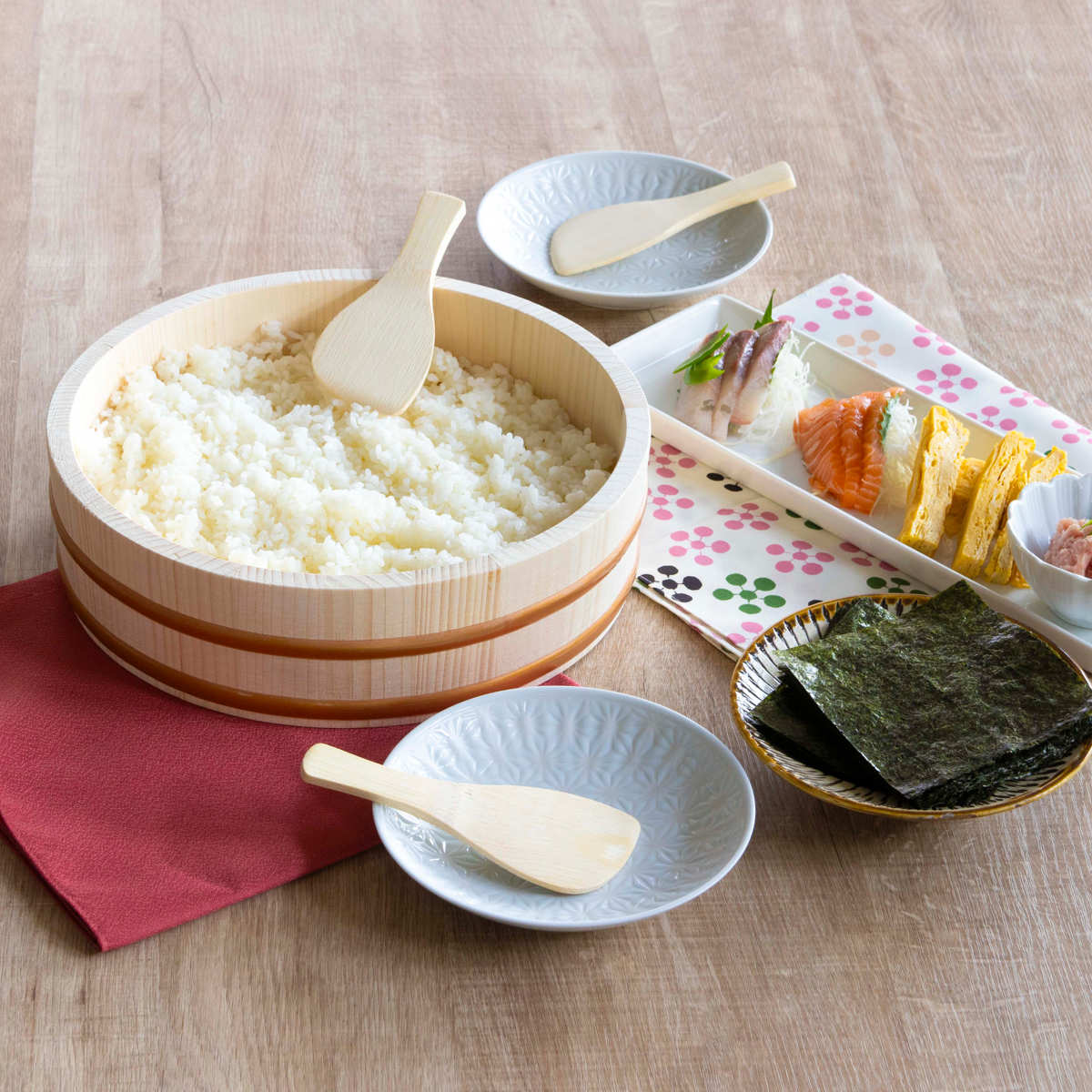 三升寿司桶、しゃもじセット パール金属 寿司桶 27cm おウチで楽しい 手巻き寿司桶 4点セット