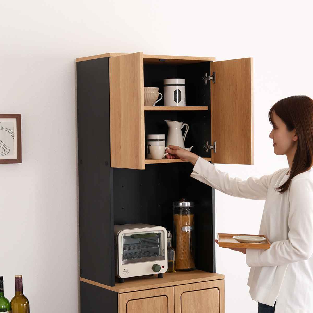 ゴミ箱一体型食器棚 幅53.4cm ゴミ箱2つタイプ 45L対応 ヴィンテージ （ ごみ箱 食器棚 スペース 付き 収納付き おしゃれ 大容量 ）_13