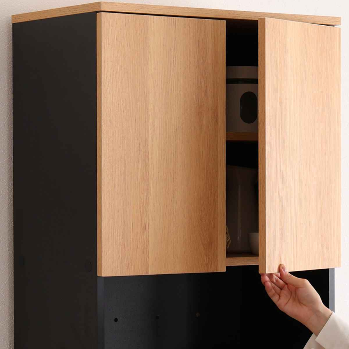 ゴミ箱一体型食器棚 幅53.4cm ゴミ箱2つタイプ 45L対応 ヴィンテージ （ ごみ箱 食器棚 スペース 付き 収納付き おしゃれ 大容量 ）_9