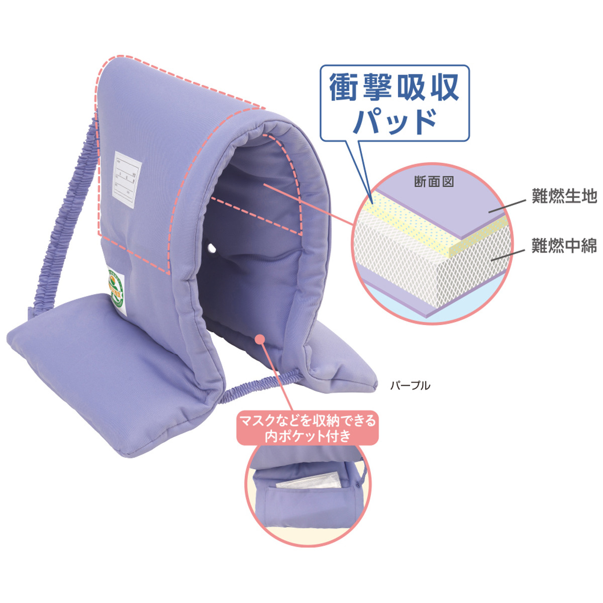 防災頭巾 防災ずきん 衝撃吸収パッド入り ( ...の詳細画像2