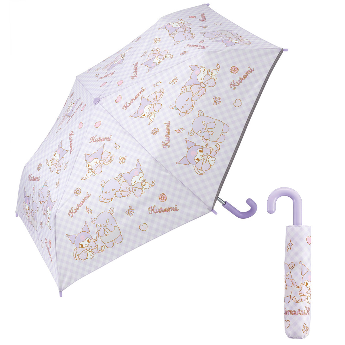 雨傘 折りたたみ傘 55cm 手開き クロミ ビックリボン （ サンリオ くろみ 折り畳み 携帯 コンパクト 子ども 小学生 キッズ ジュニア 幼児 雨具 置き傘 ）