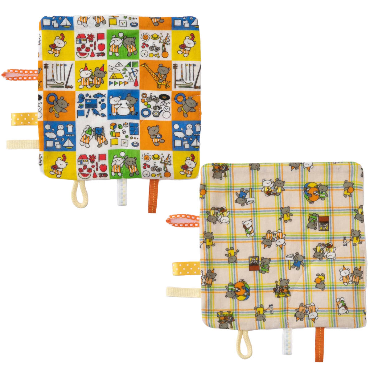 ベビー ハンカチ ニギニギハンカチ こぐまちゃんえほん ブロック チェック （ おもちゃ ミニタオル にぎにぎ ベビートイ 綿100％ 出産祝い キャラクター ）