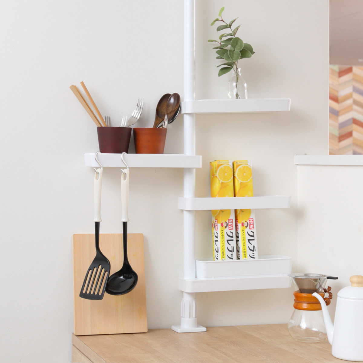 特典付き 突っ張り スリムラック 洗面台上 高さ120〜200cm （ 突っ張り