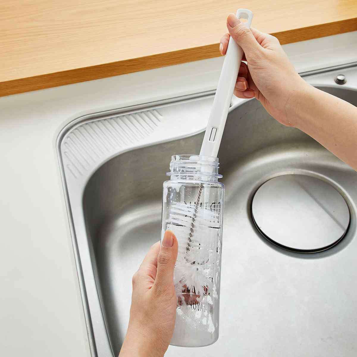 ボトル洗い 伸縮タイプ 全長30cm〜40cm ソフトブラシ 2Lペットボトル （ キッチンブラシ ボトルブラシ 冷水筒洗いスポンジ ポット洗いブラシ 伸縮 ）