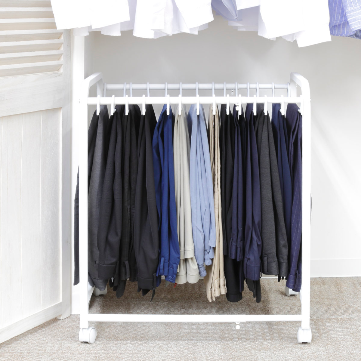 スラックスハンガー 伸縮式 キャスター付き 20本掛け 幅48.5〜76.5