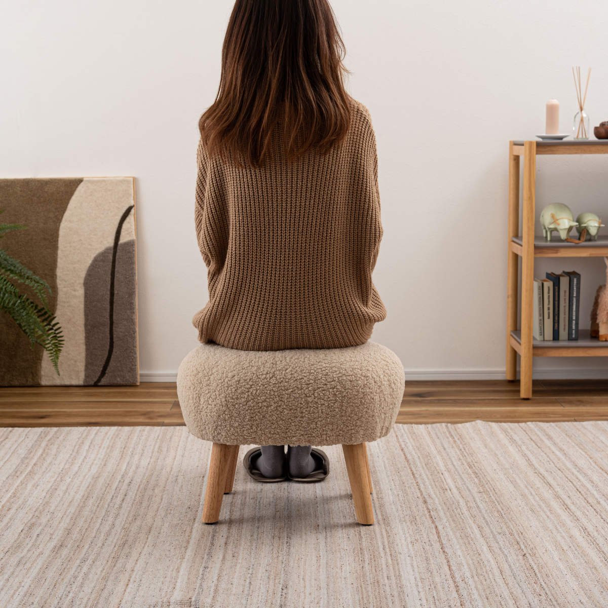 東谷 スツール 高さ38cm ブークレ生地 木脚 （ ロー 低い コンパクト