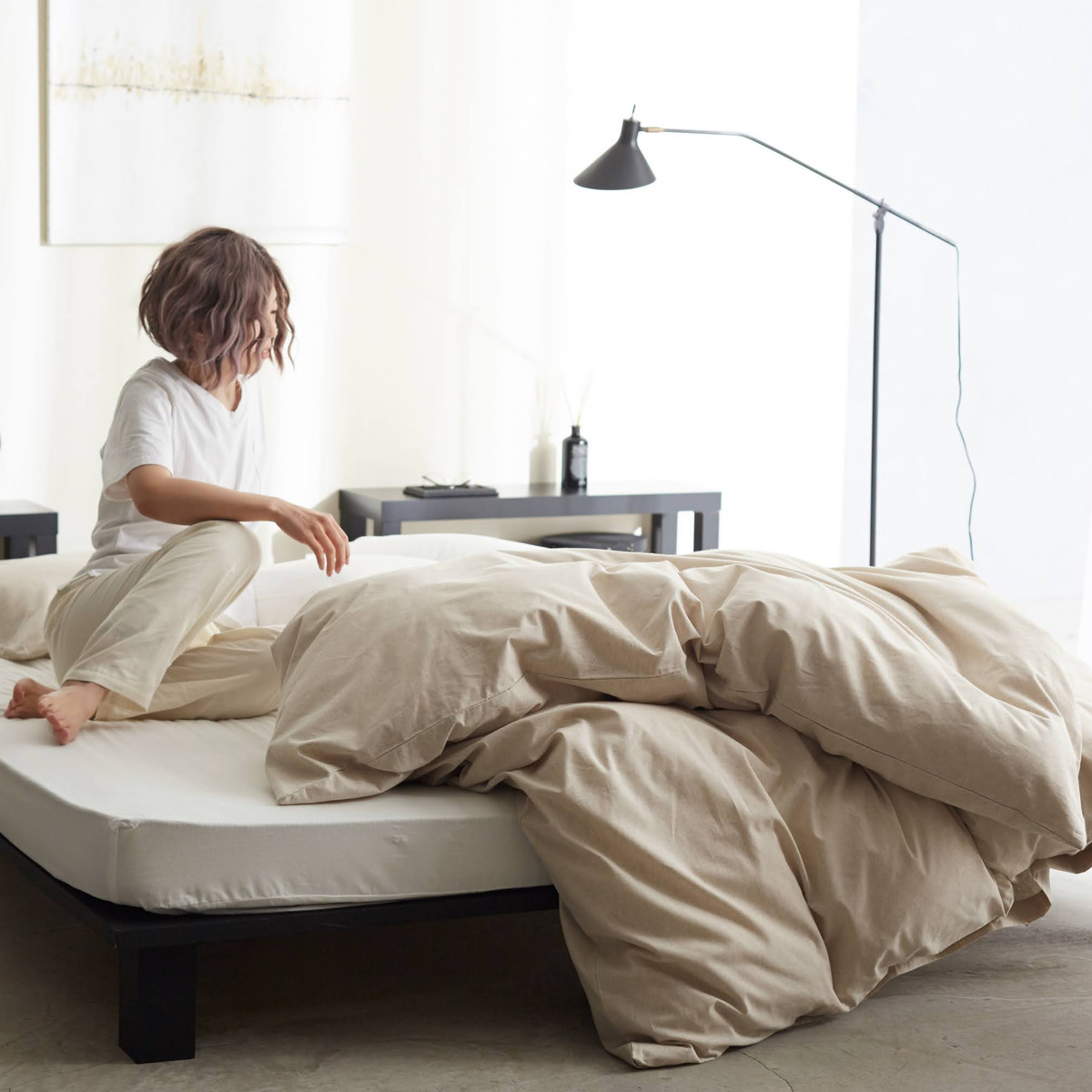 掛け布団カバー Fab the Home リネンミックス one-wash シングル 綿麻