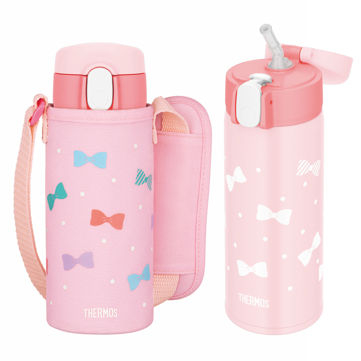 サーモス　星柄デザイン　ピンク　水筒セット THERMOS（サーモス） 水筒 410ml 真空断熱ストローボトル FJV-400F