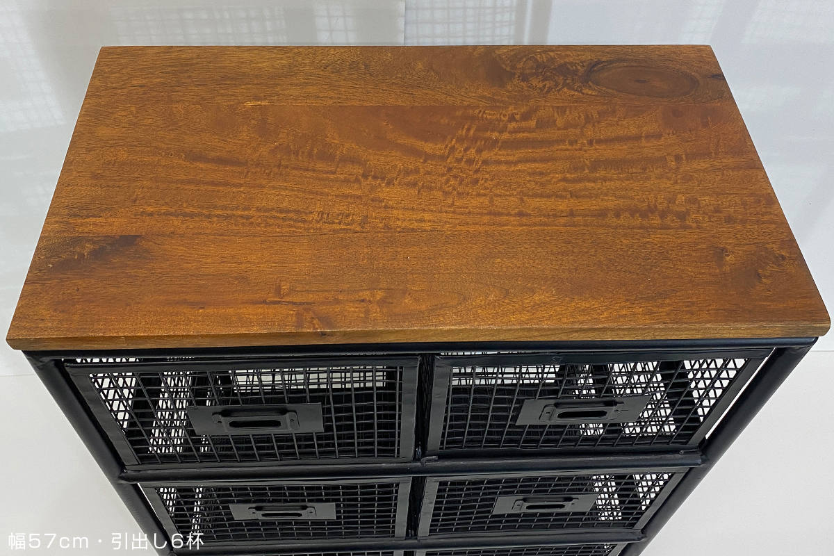 スチールメッシュ スリムチェスト 幅30cm 引出し4杯 木天板 完成品 （ チェスト スチール 引き出し 4杯 木製天板 ）_7