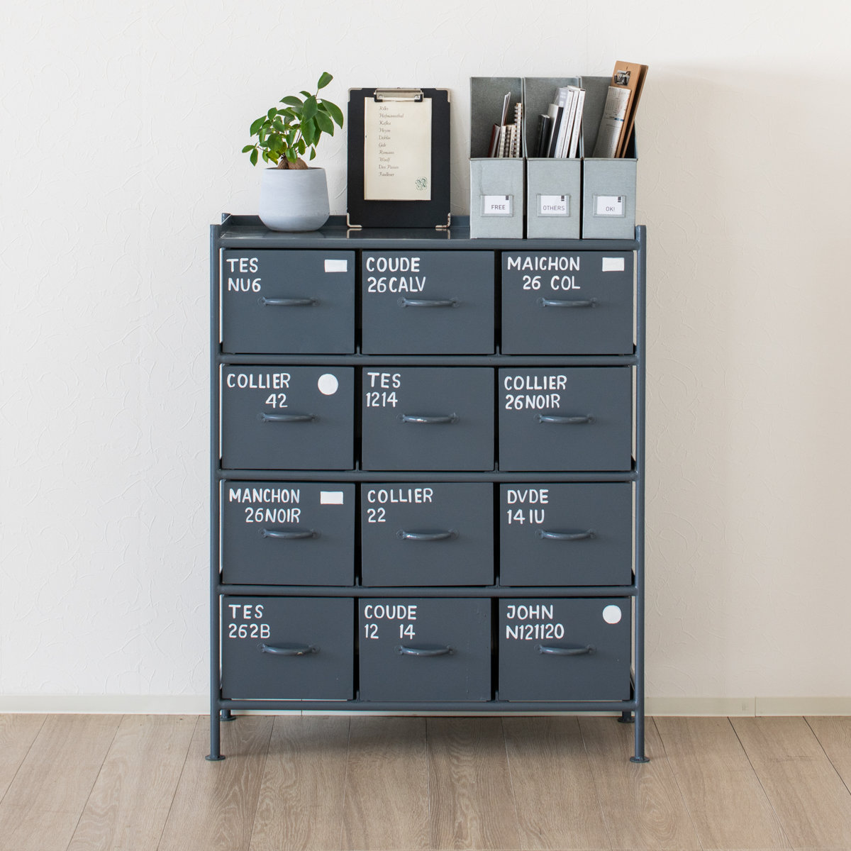 スチールチェスト 縦型 幅85cm 引出し12杯 インダストリアル 完成品