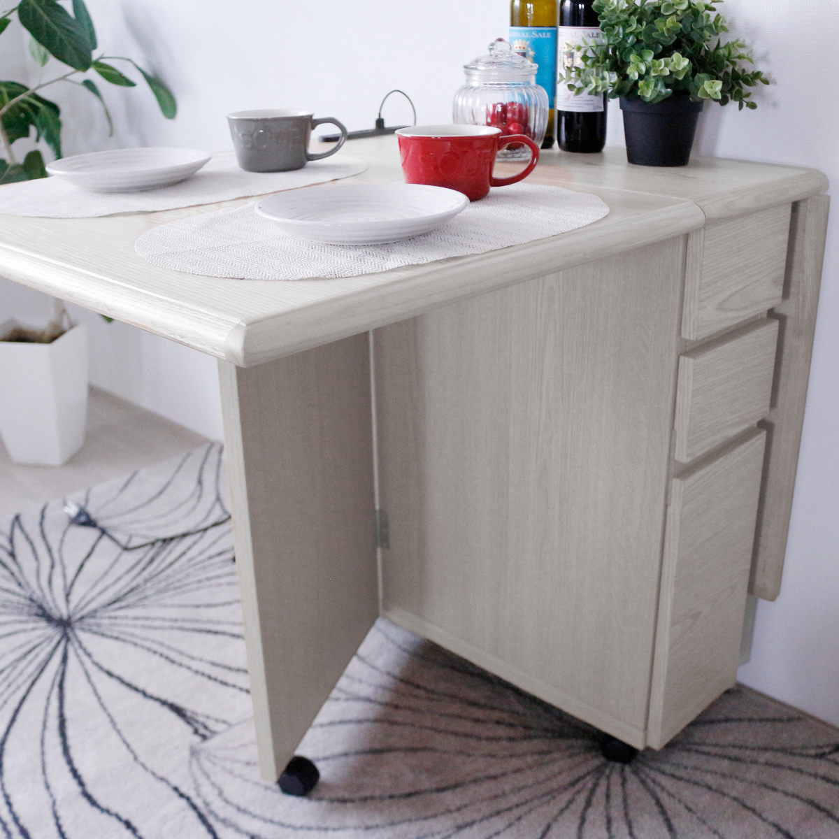 ダイニングテーブル 2人用 折りたたみ 幅31〜135cm バタフライ USB付