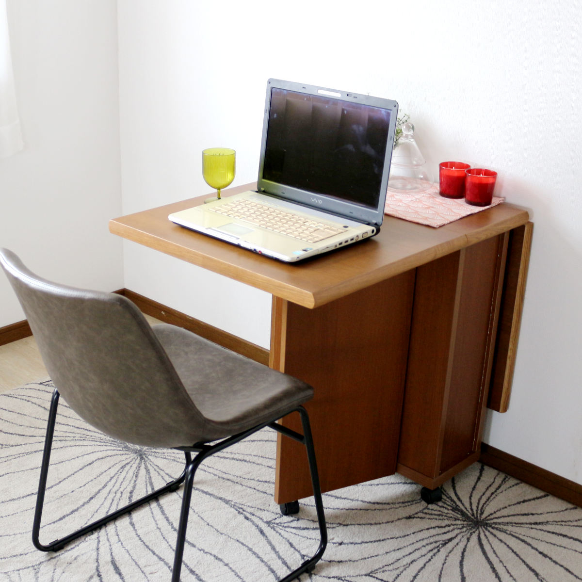 ダイニングテーブル 2人用 折りたたみ 幅32〜125cm バタフライ 引出し