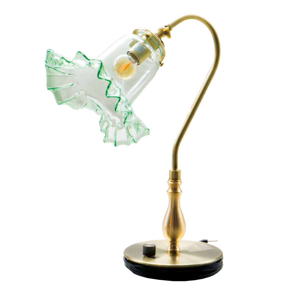 廣田硝子 テーブルライト ガラス製 電笠 フリル緑 卓上ライト 日本製